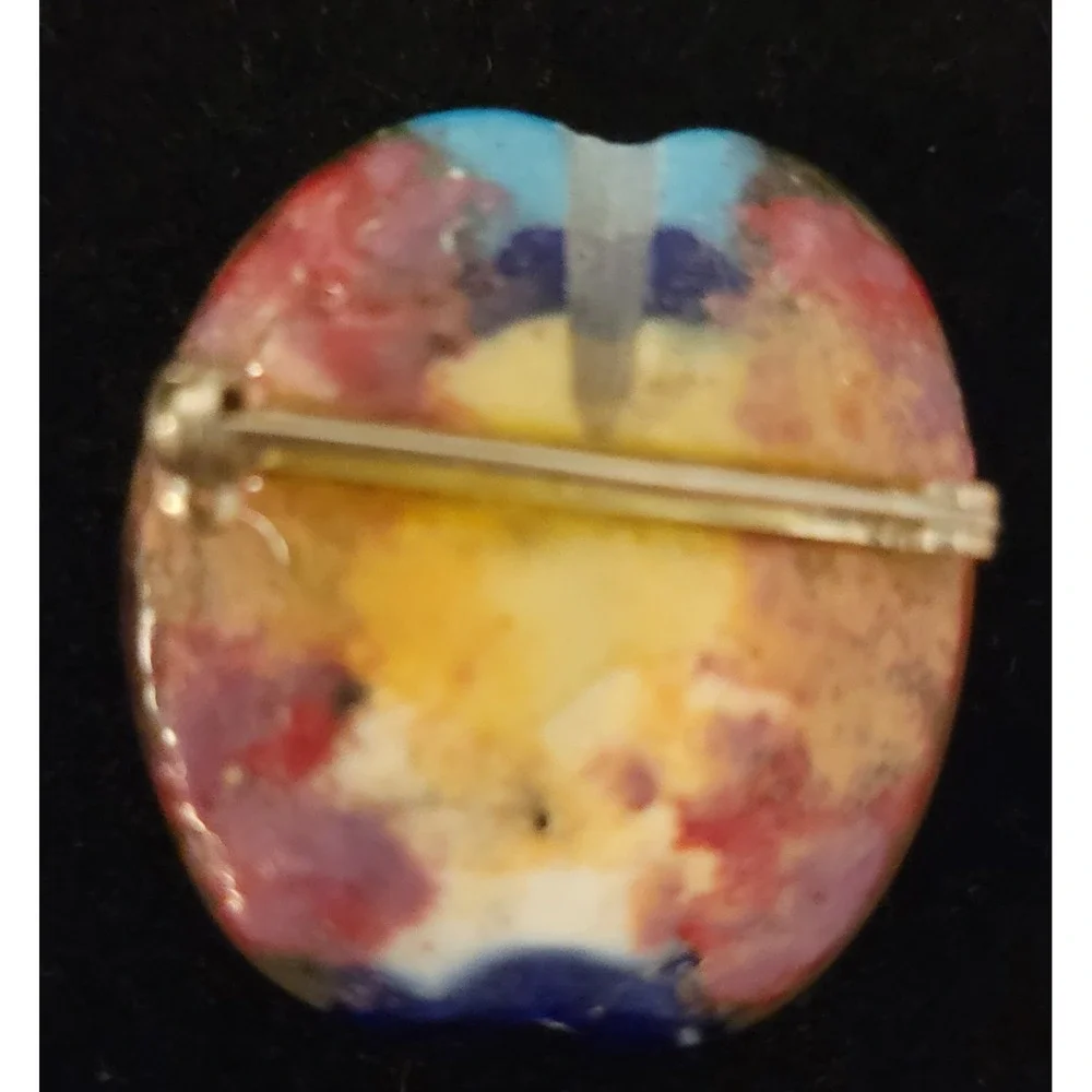 Art Glass Brooch‎ Pin Multicolor Millefiori Style Oval Handcrafted Jewelry
